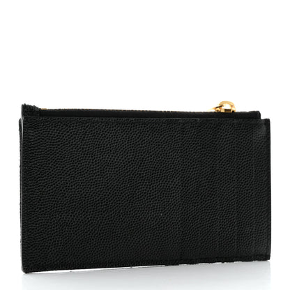 Saint Laurent Grain De Poudre Matelasse Chevron Monogram Fragments Zippered Card Case Black 3 of 7