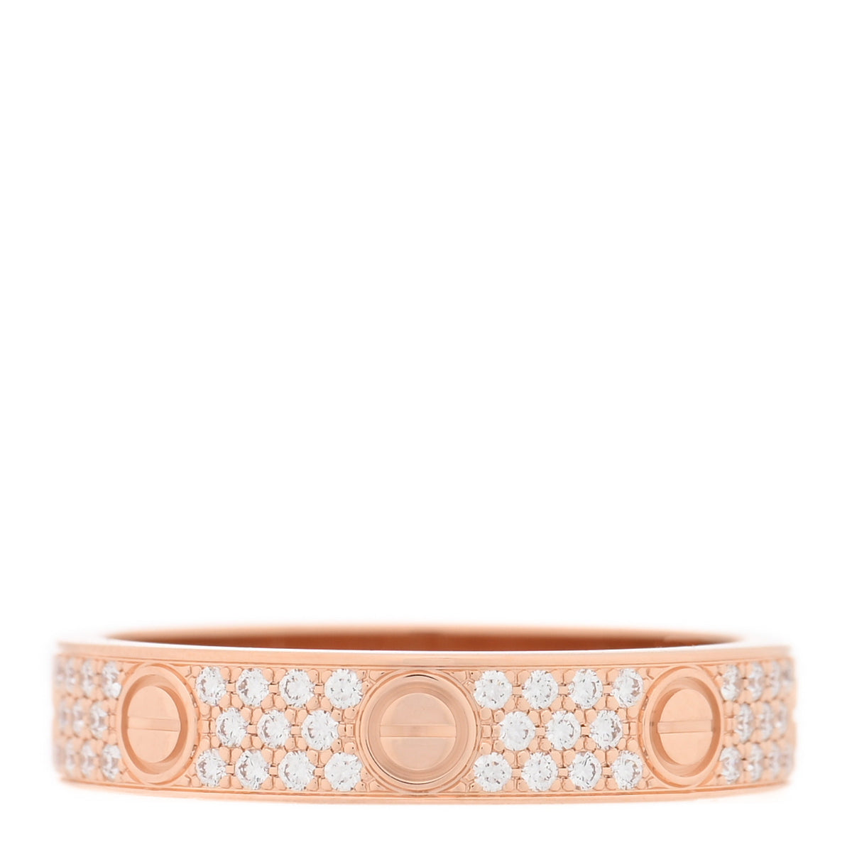 18K Pink Gold Diamond 4mm LOVE Wedding Paved Band Ring 53 6.5