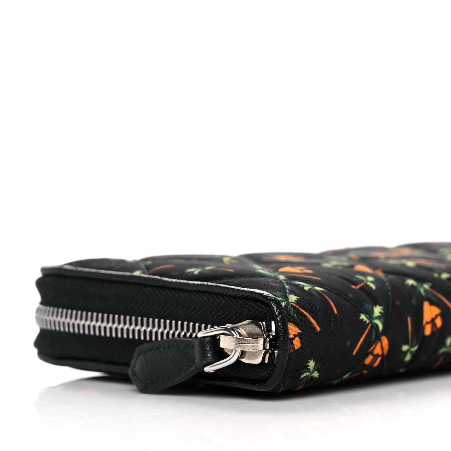 Prada Nylon Quilted Palm Tree Zip Wallet Black 7 of 9