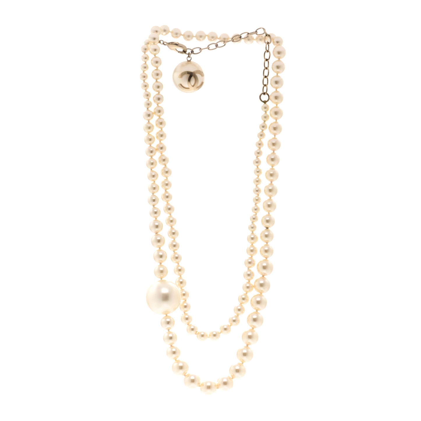 Graduated Pearl CC Long Necklace Gold