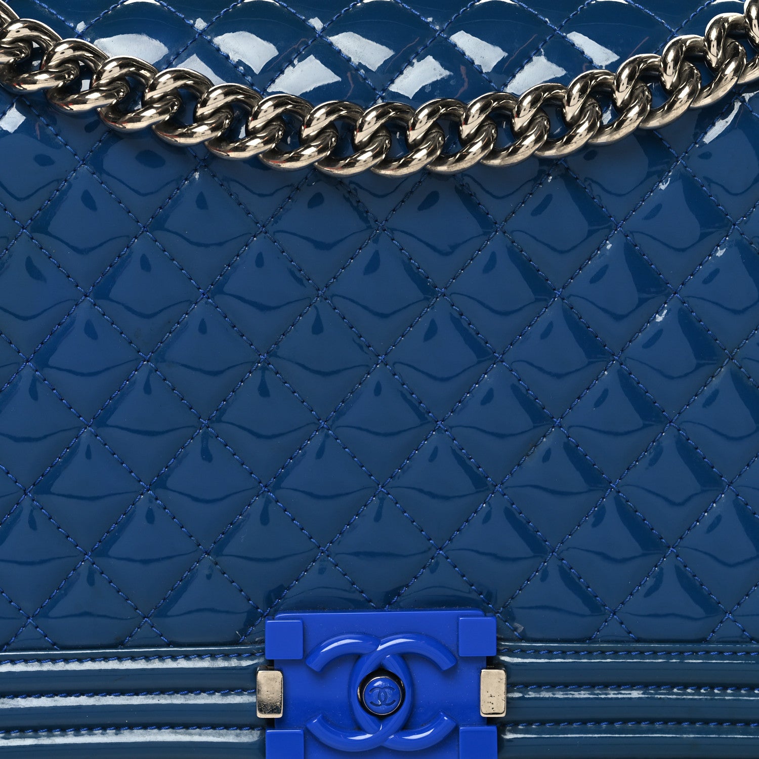 Chanel Patent Calfskin Quilted New Medium Plexiglass Boy Flap Blue 8 of 12