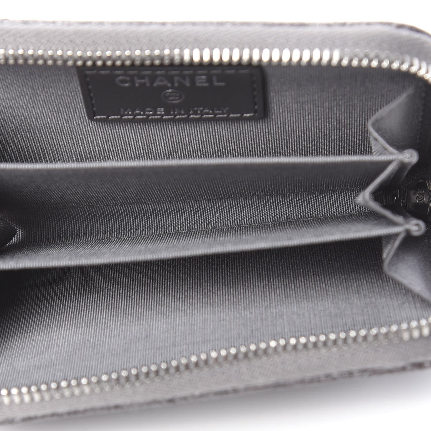 Chanel Metallic Calfskin Camellia Embossed Zip Coin Purse Grey 5 of 8