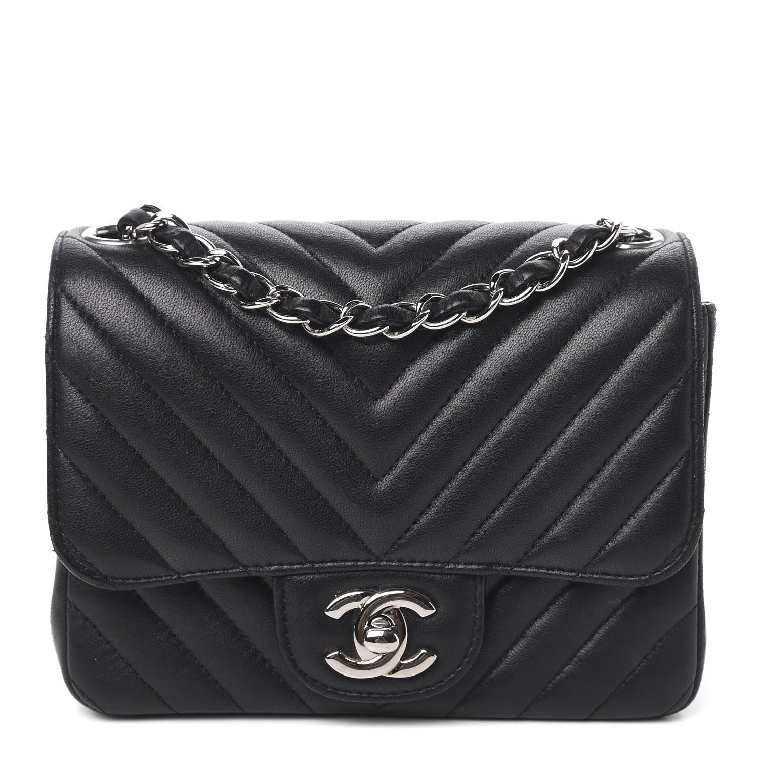 Chanel Lambskin Chevron Quilted Mini Square Flap Black 1 of 10