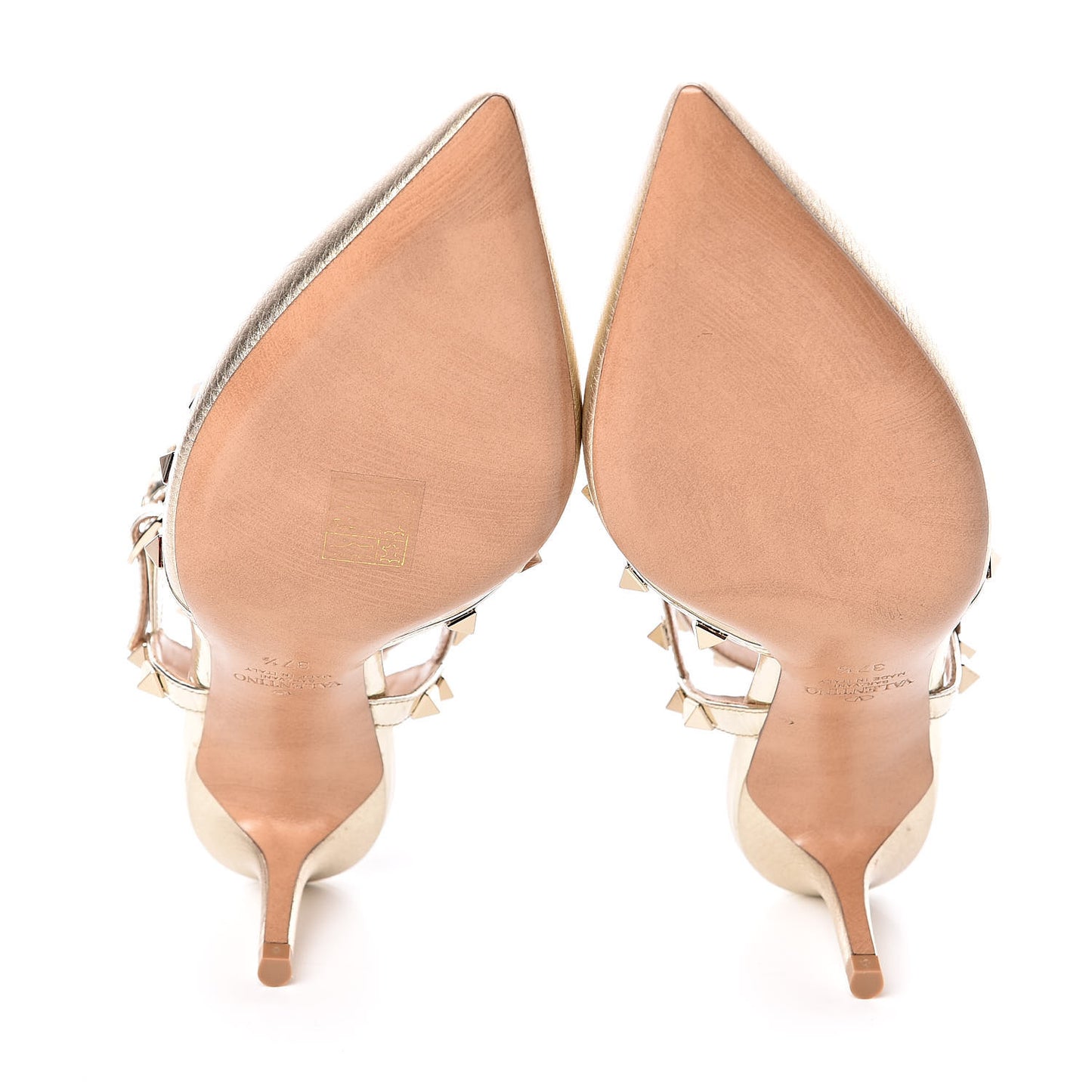 Metallic Pebbled Calfskin Patent Rockstud Ankle Strap 65mm Pumps 37.5 Skin