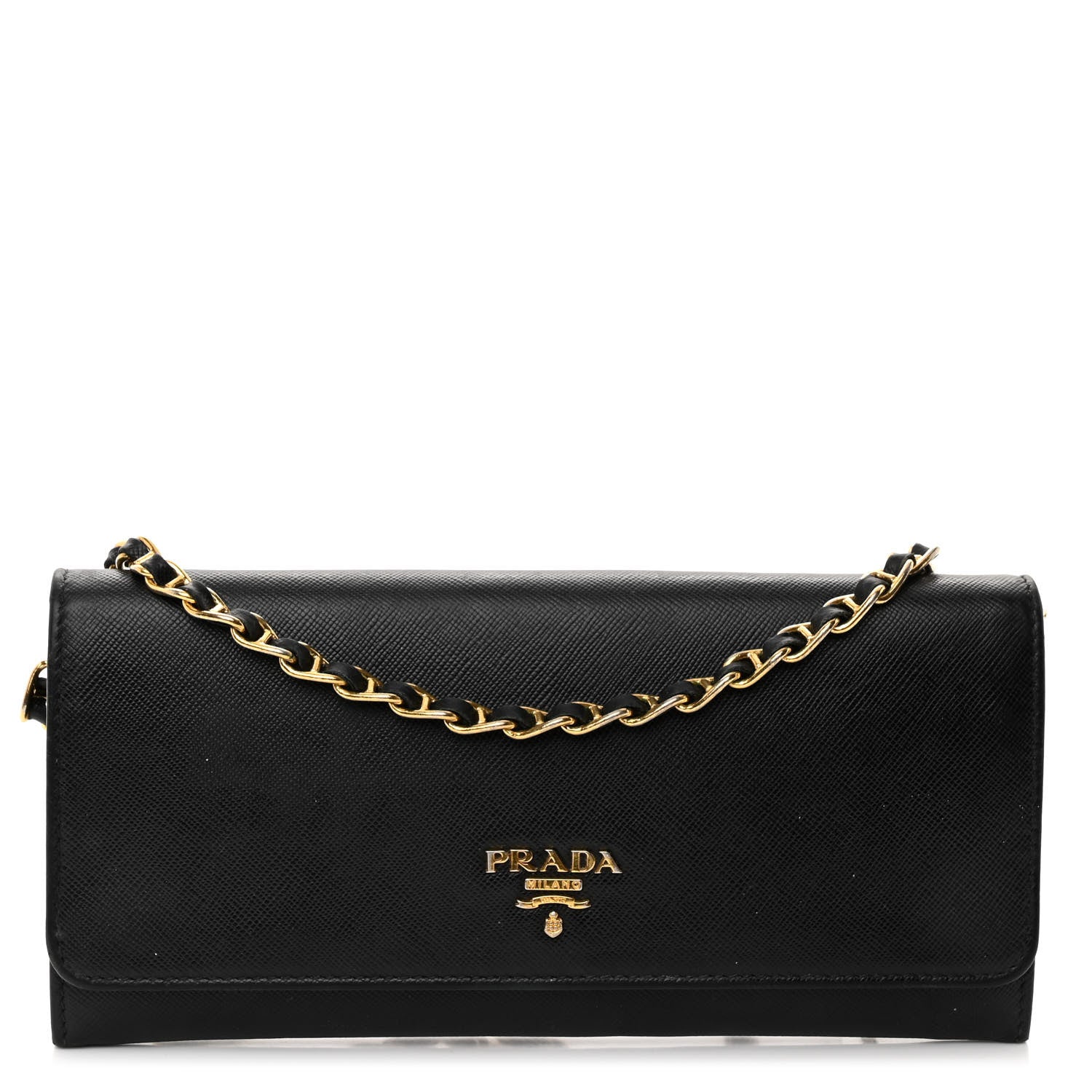 Prada Saffiano Metal Oro Chain Wallet Black 1 of 11
