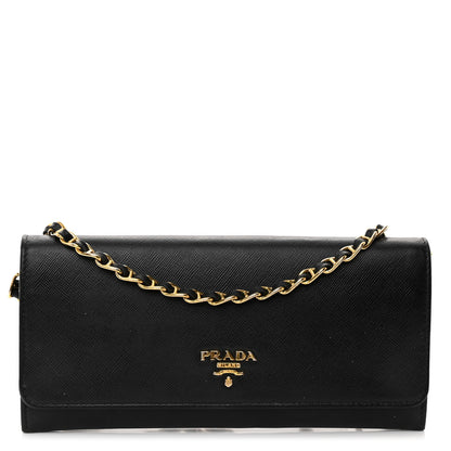 Prada Saffiano Metal Oro Chain Wallet Black 1 of 11