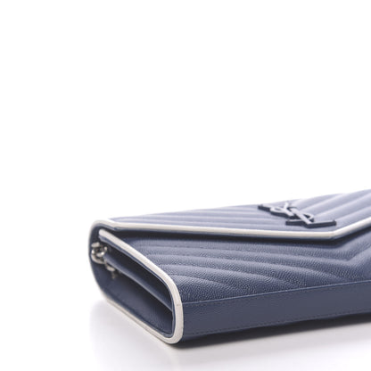 Saint Laurent Grain De Poudre Matelasse Monogram Chain Wallet Denim Bianco Ottico 7 of 14