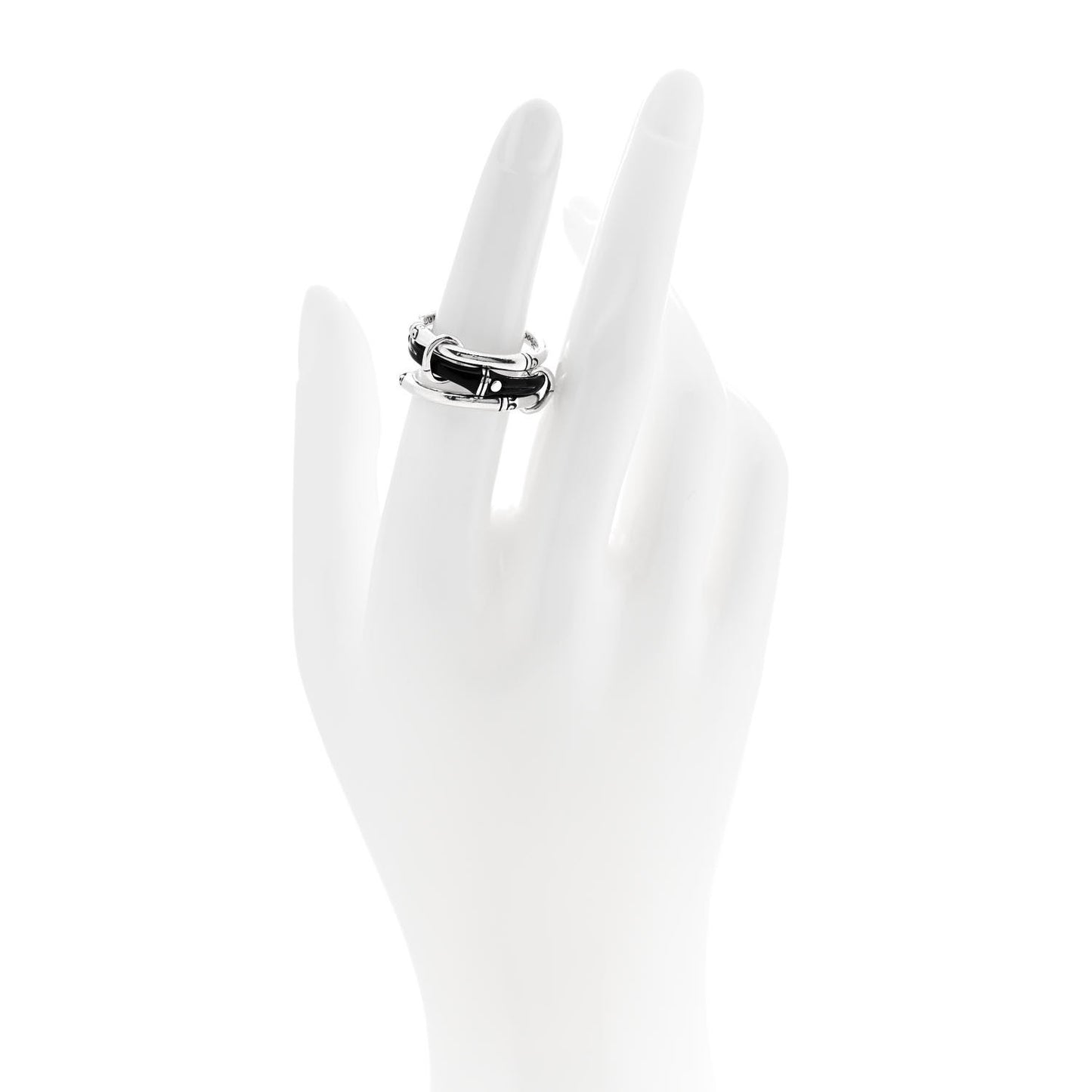 Sterling Silver Enamel Bamboo Triple Ring 54 6.75 Black
