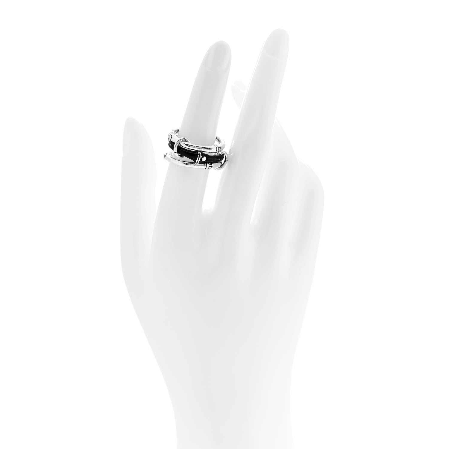 John Hardy Sterling Silver Enamel Bamboo Triple Ring 54 6.75 Black 2 of 8