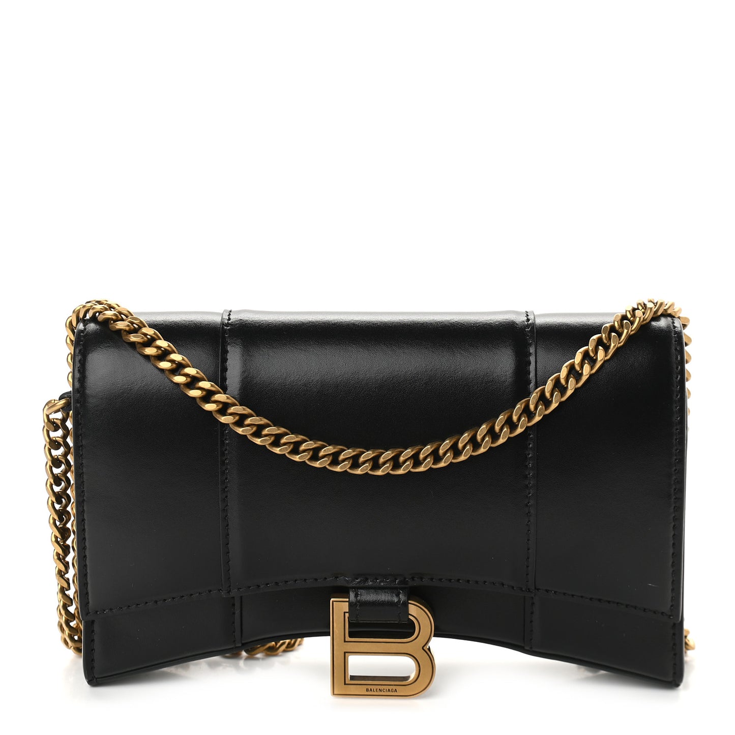Shiny Box Calfskin Hourglass Chain Bag Black