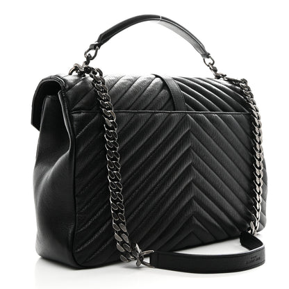 Saint Laurent Sheepskin Matelasse Chevron Monogram Large College Satchel Black 4 of 21