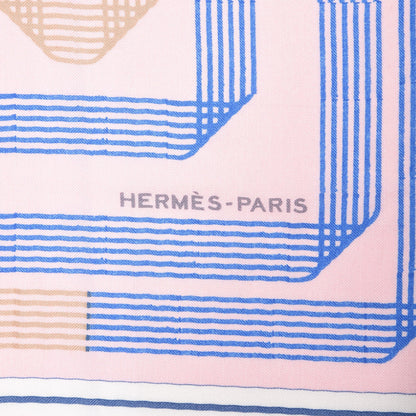 Hermes Cashmere Silk Rubans D'Hermes Shawl 140 Blanc Rose Pale Bleu 5 of 5