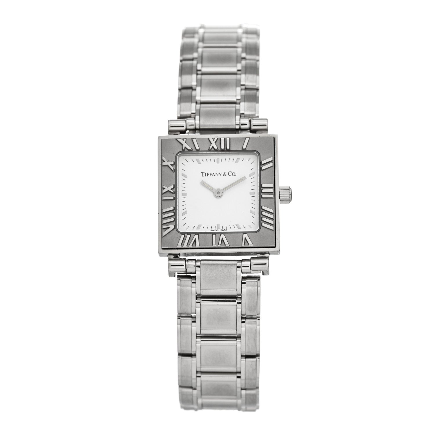 Tiffany Stainless Steel 23mm Atlas Square Quartz Watch White 1 of 5