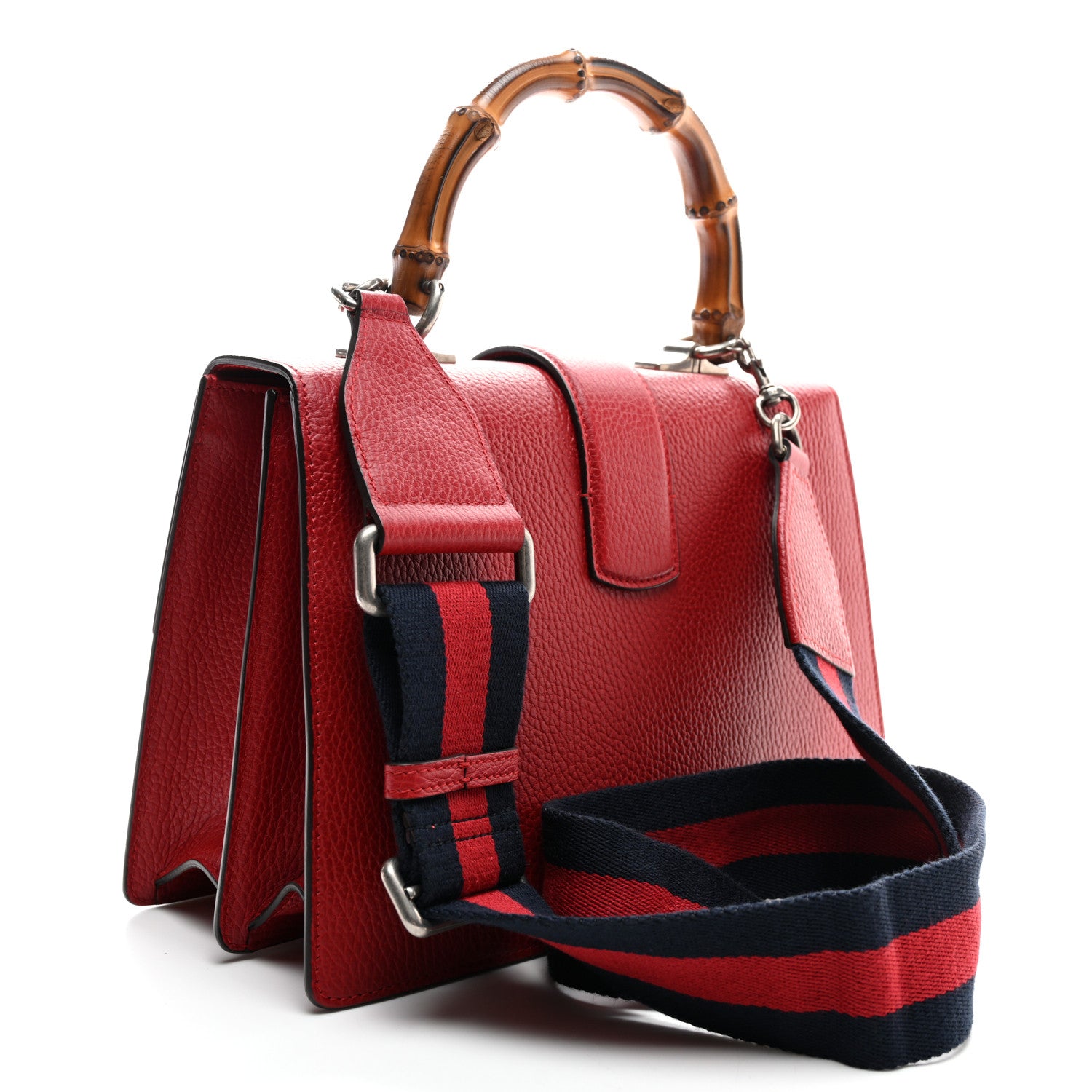 Gucci Dollar Calfskin Crystal Web Medium Dionysus Bamboo Top Handle Bag Hibiscus Red Black Diamond 2 of 9