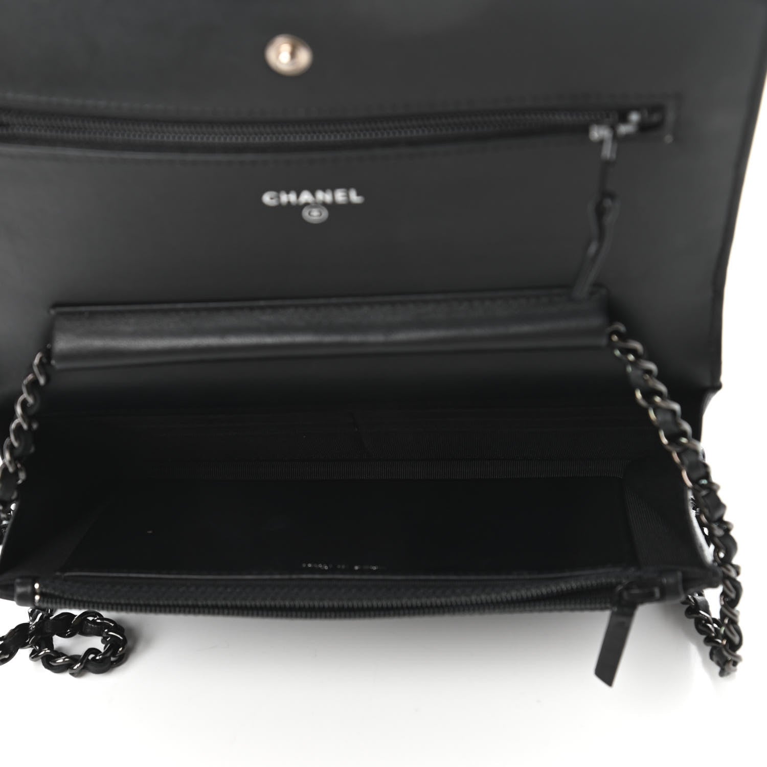 Chanel Lambskin Chevron Quilted Wallet On Chain WOC So Black 5 of 12