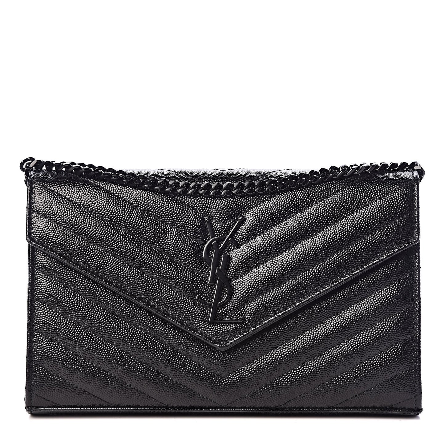 Grain De Poudre Matelasse Chevron Monogram Chain Wallet Black