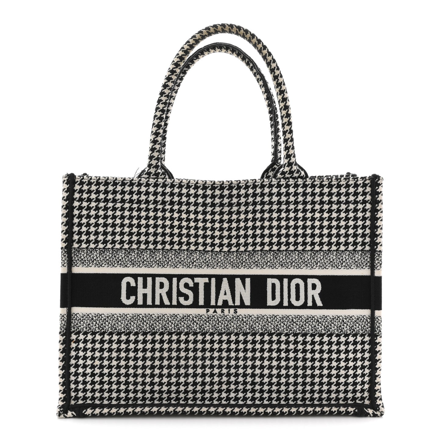 Canvas Houndstooth Embroidered Medium Book  Black White