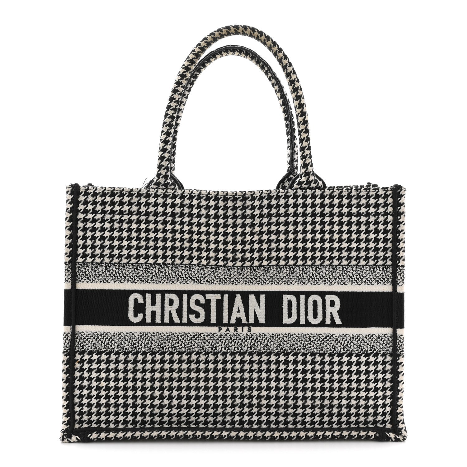 Christian Dior Canvas Houndstooth Embroidered Medium Book  Black White 1 of 14
