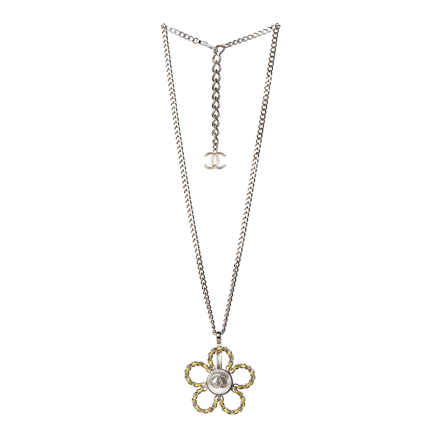Chanel Pearl Lambskin Chain CC Flower Pendant Necklace Gold Yellow 3 of 7