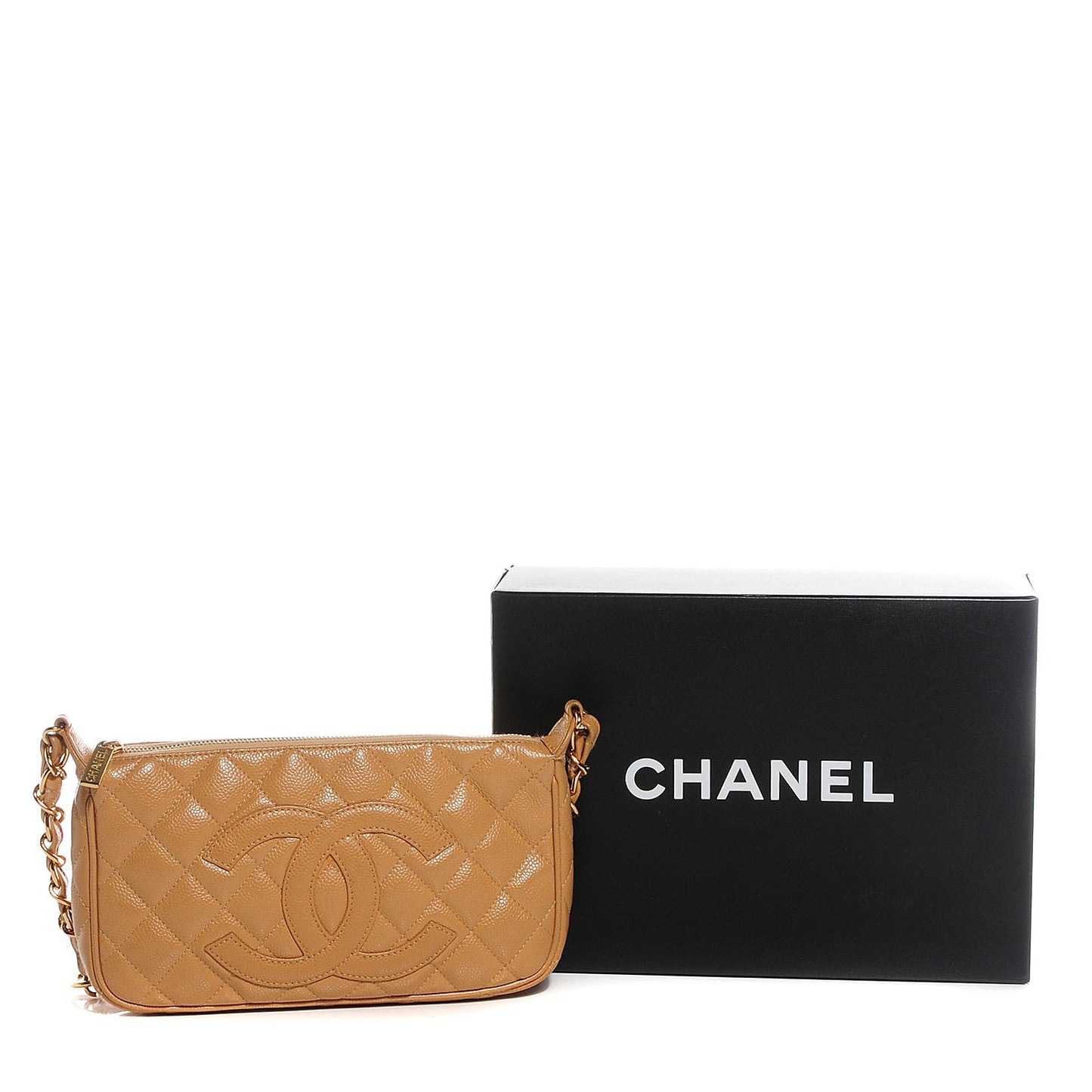 Caviar Quilted Shoulder Bag Beige