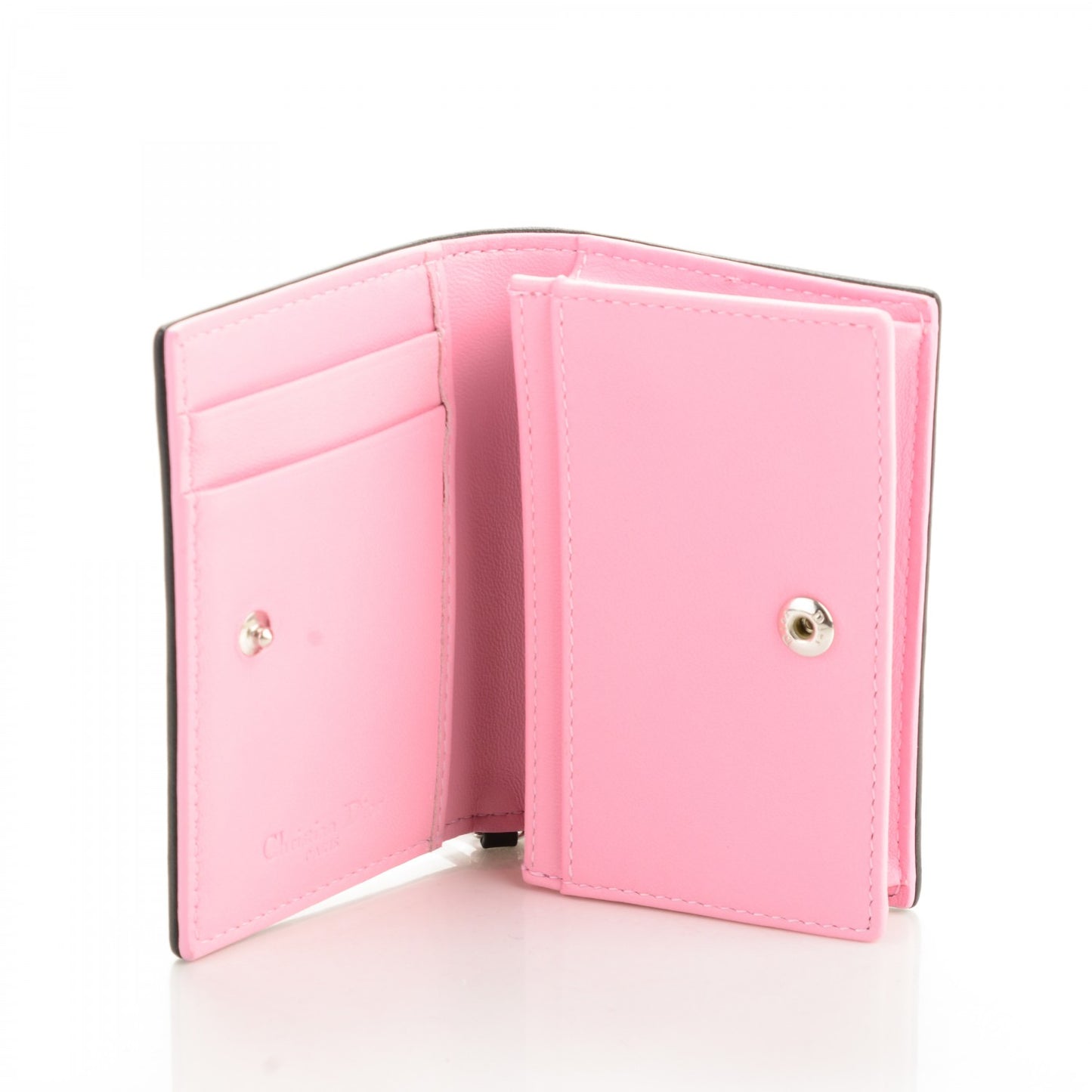 Lambskin Cannage Bi-Color Small Lady Dior Flap Card Holder Black Pink