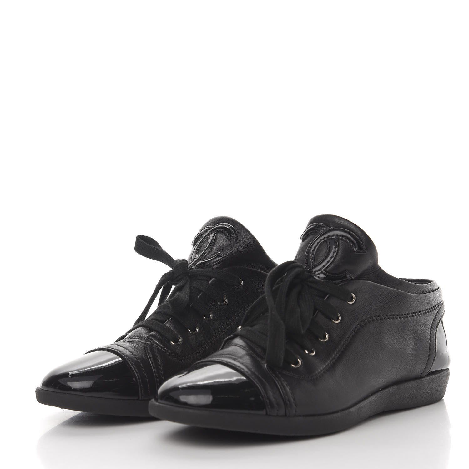 Chanel Lambskin Patent Cap Toe CC Sneakers 36.5 Black 3 of 9