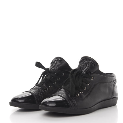 Chanel Lambskin Patent Cap Toe CC Sneakers 36.5 Black 3 of 9