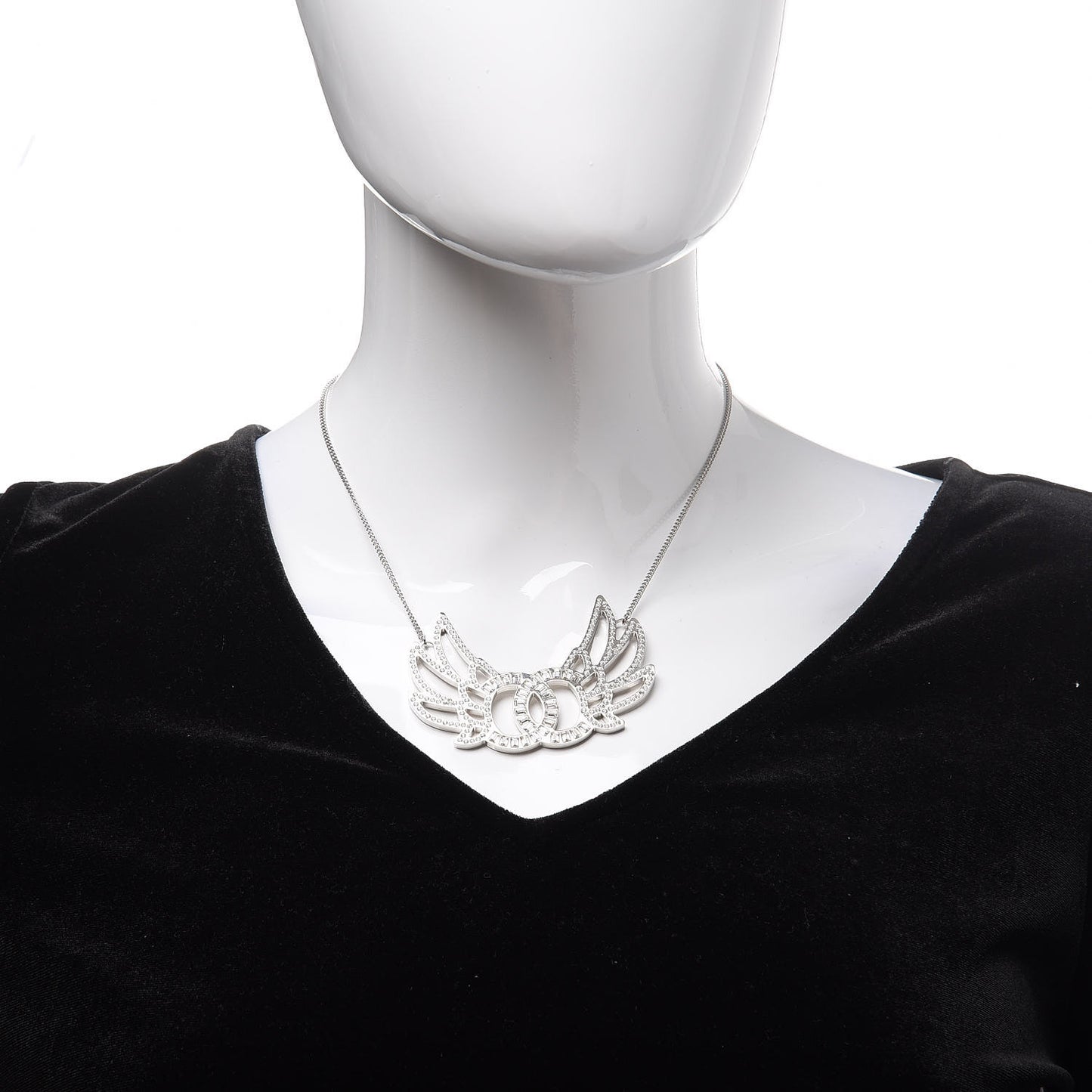 Baguette Crystal Winged CC Necklace Silver