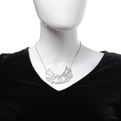 Chanel Baguette Crystal Winged CC Necklace Silver 2 of 7