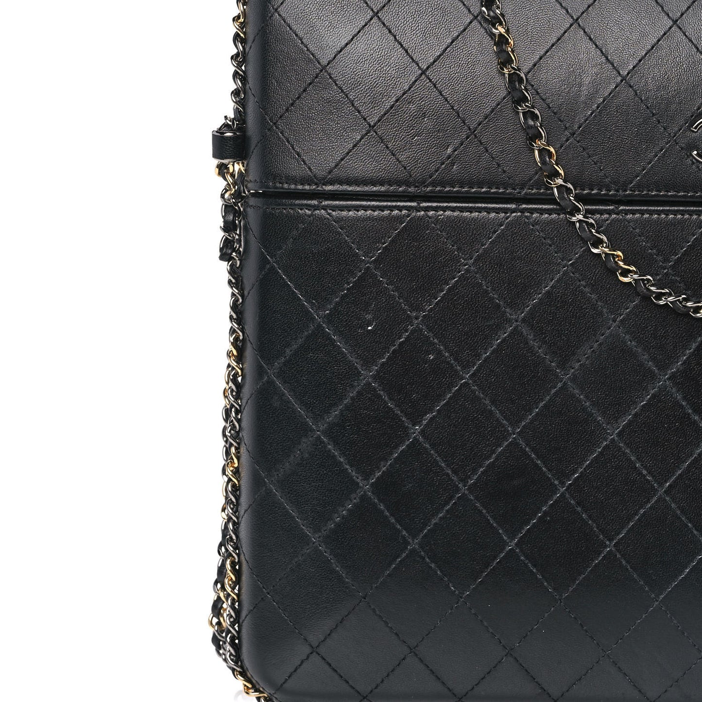 Lambskin Quilted Chain Around Tablet Holder Crossbody Black