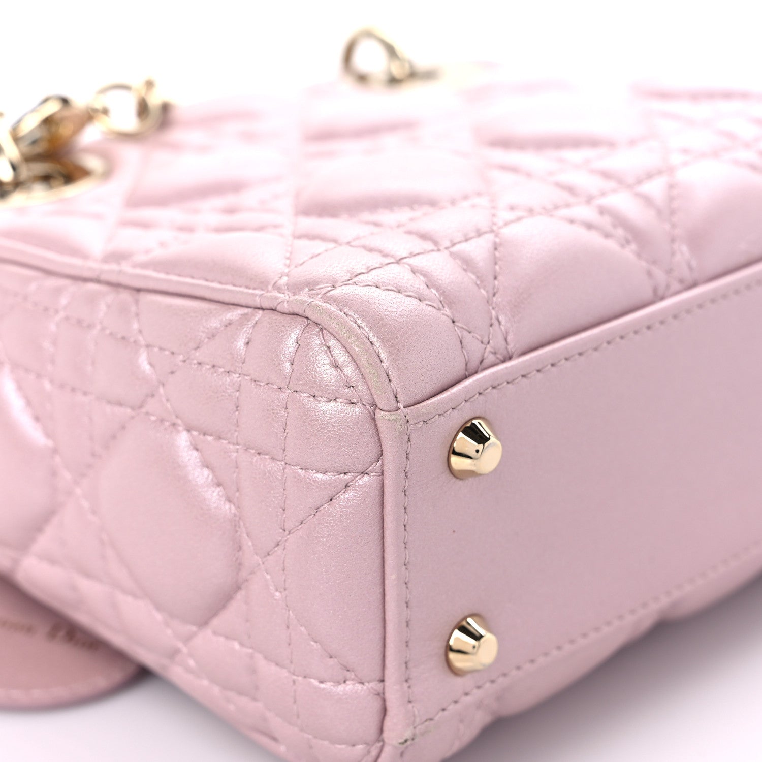 Christian Dior Metallic Lambskin Cannage Mini Lady Dior Lotus 8 of 17
