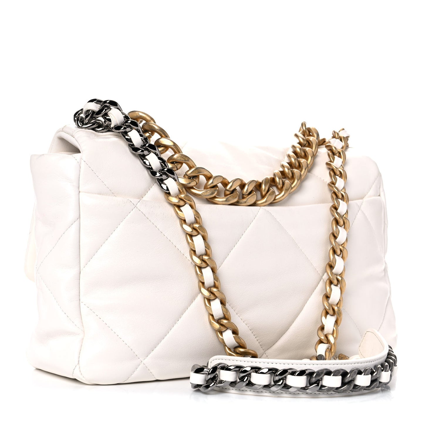 Lambskin Quilted Large Chanel 19 Flap White