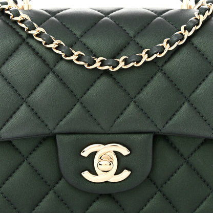 Chanel Iridescent Lambskin Quilted Mini Top Handle Rectangular Flap Dark Green 8 of 10