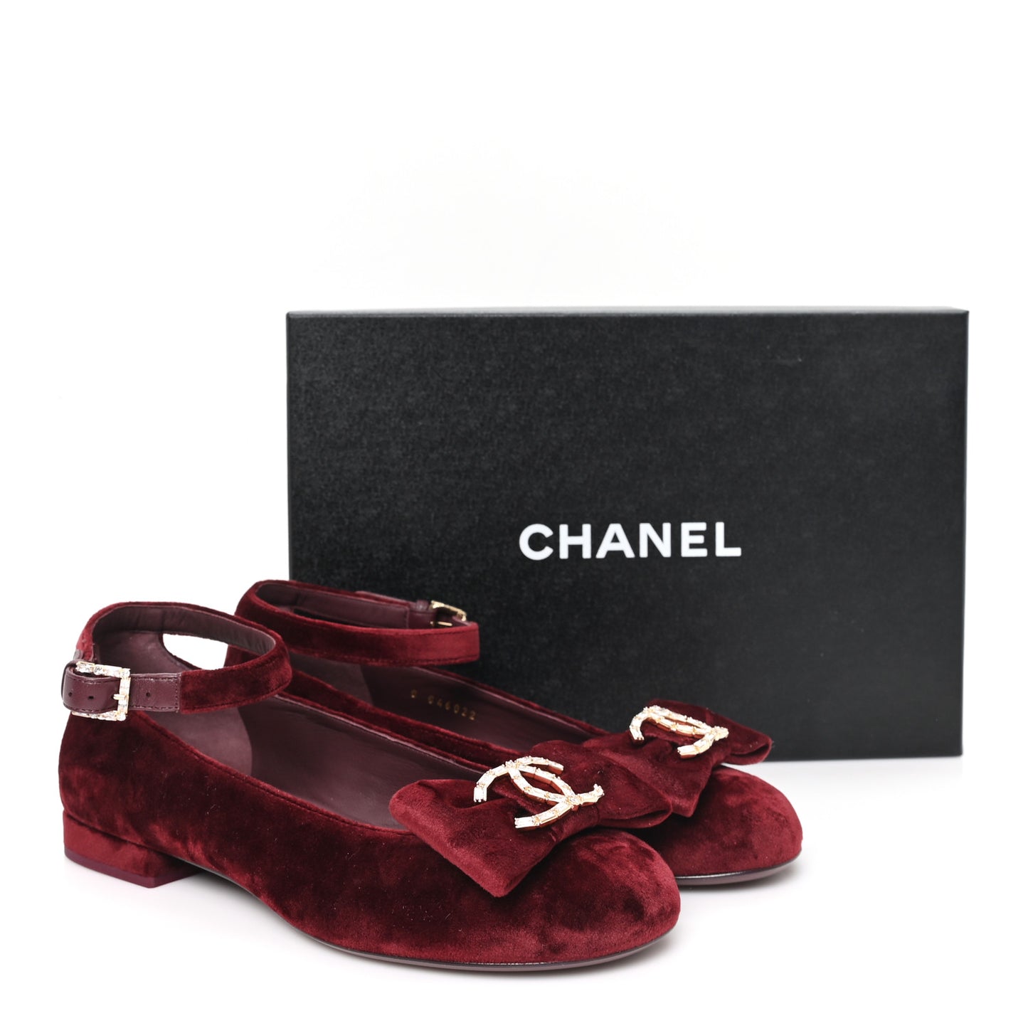 Velvet Strass CC Bow Mary Jane Flats 39 Burgundy