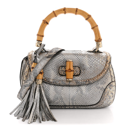 Gucci Metallic Snakeskin Medium New Bamboo Top Handle Bag Silver Multicolor 1 of 15
