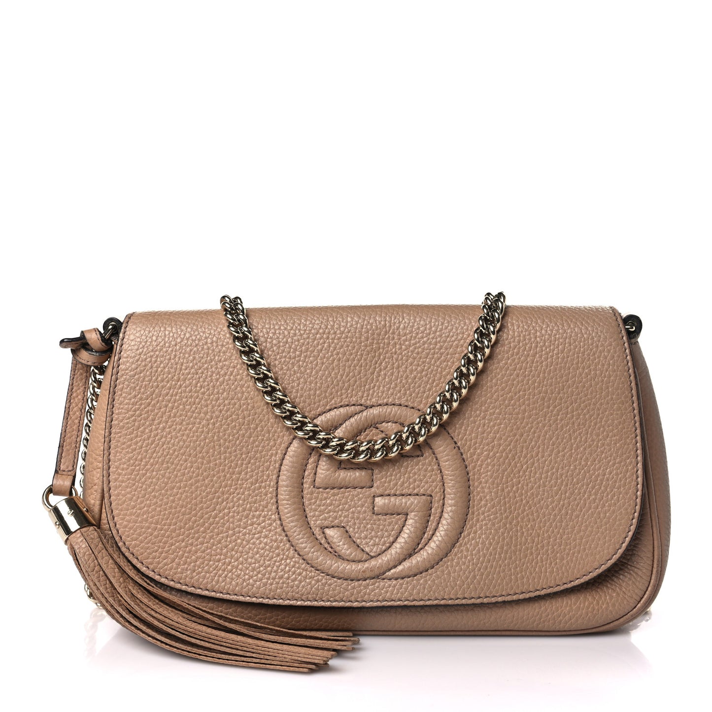 Pebbled Calfskin Medium Soho Flap Crossbody Camelia