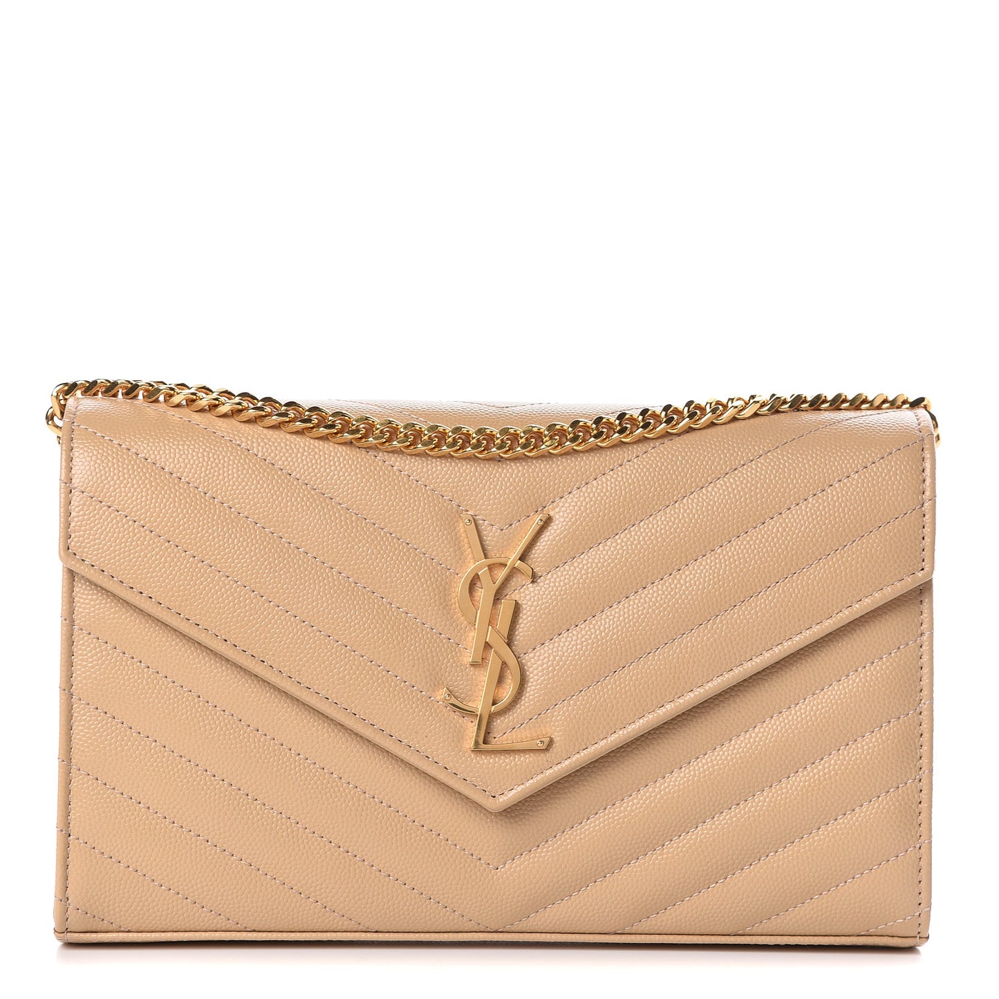 Grain De Poudre Matelasse Chevron Monogram Chain Wallet Nude Powder