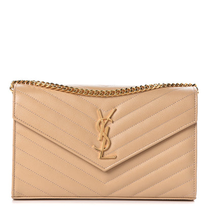 Saint Laurent Grain De Poudre Matelasse Chevron Monogram Chain Wallet Nude Powder 1 of 11