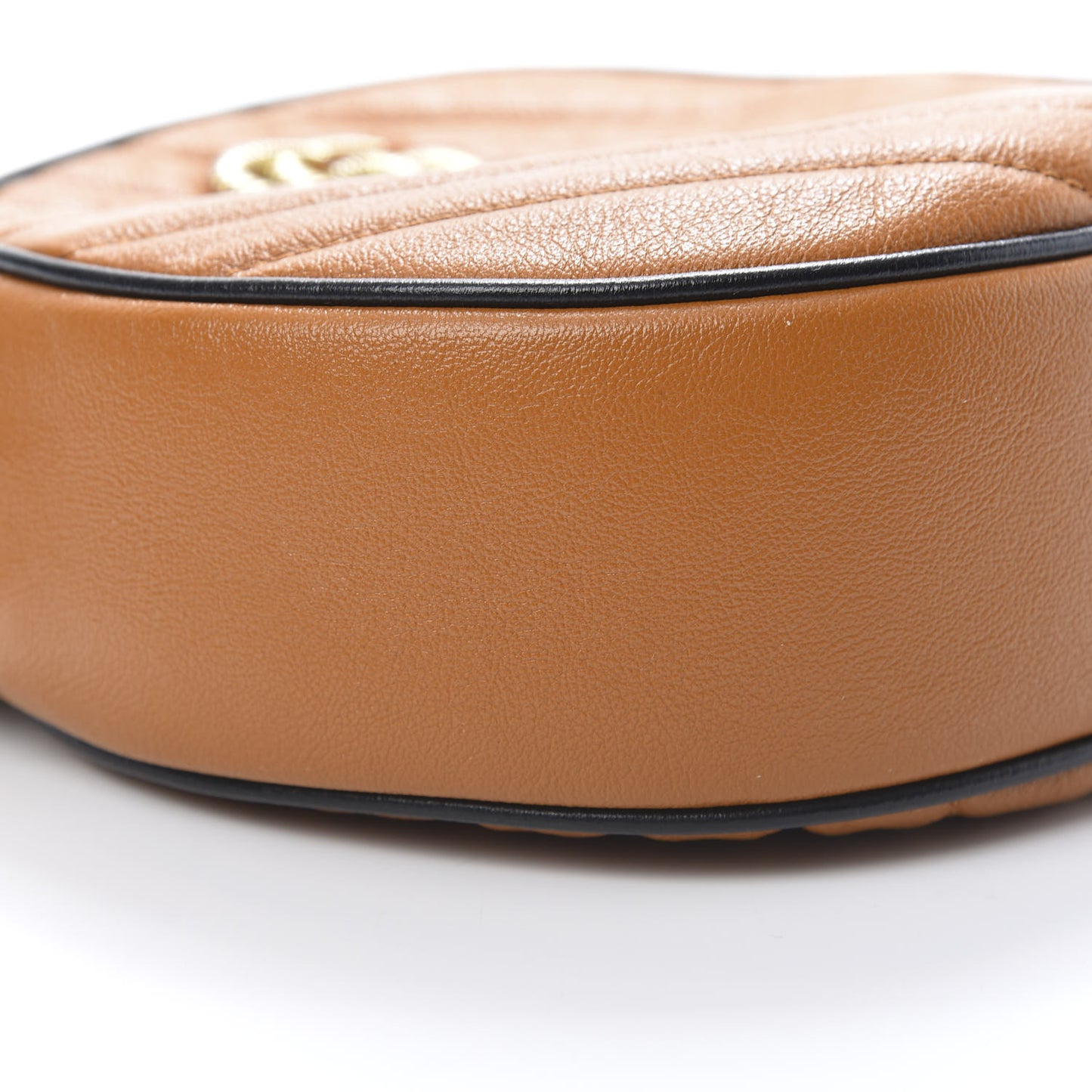 Azalea Calfskin Matelasse Diagonal Mini Torchon GG Marmont Round Shoulder Bag Cognac Black