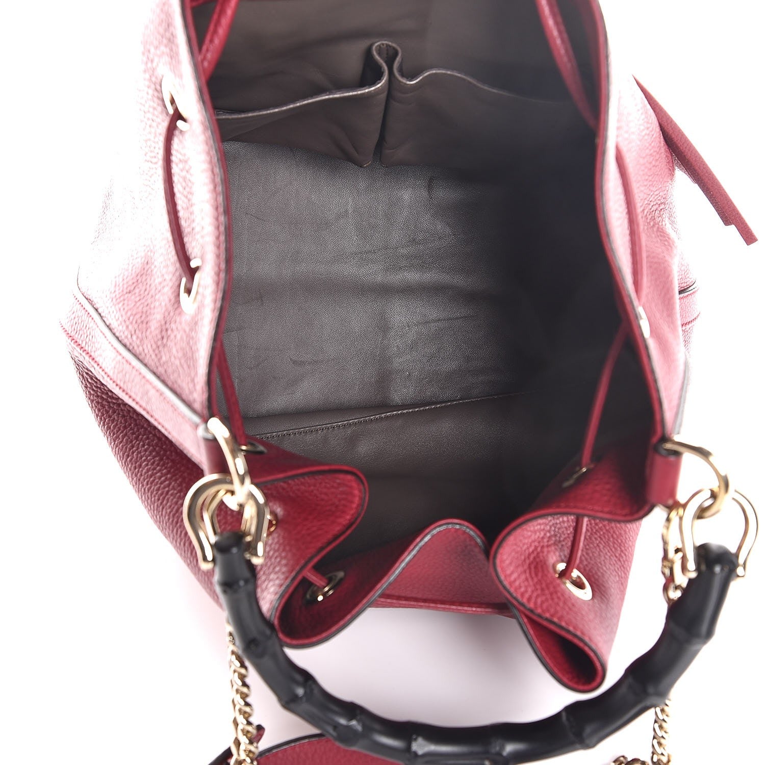Gucci Pebbled Calfskin Miss Bamboo Bucket Bag Burgundy 6 of 8