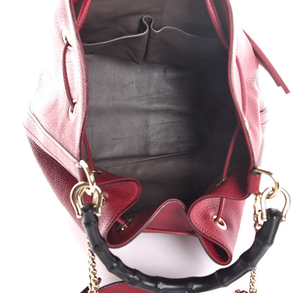 Gucci Pebbled Calfskin Miss Bamboo Bucket Bag Burgundy 6 of 8