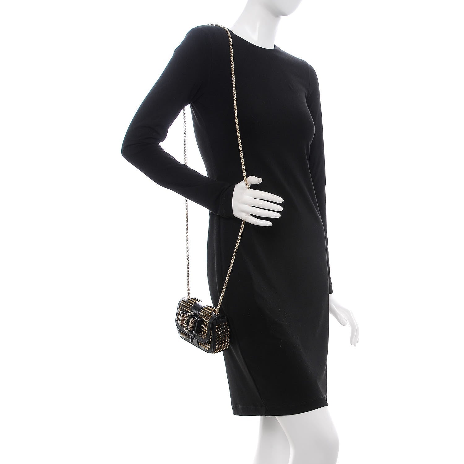 Christian Louboutin Calfskin Cabo Sweety Charity Crossbody Bag Black Gold 2 of 8