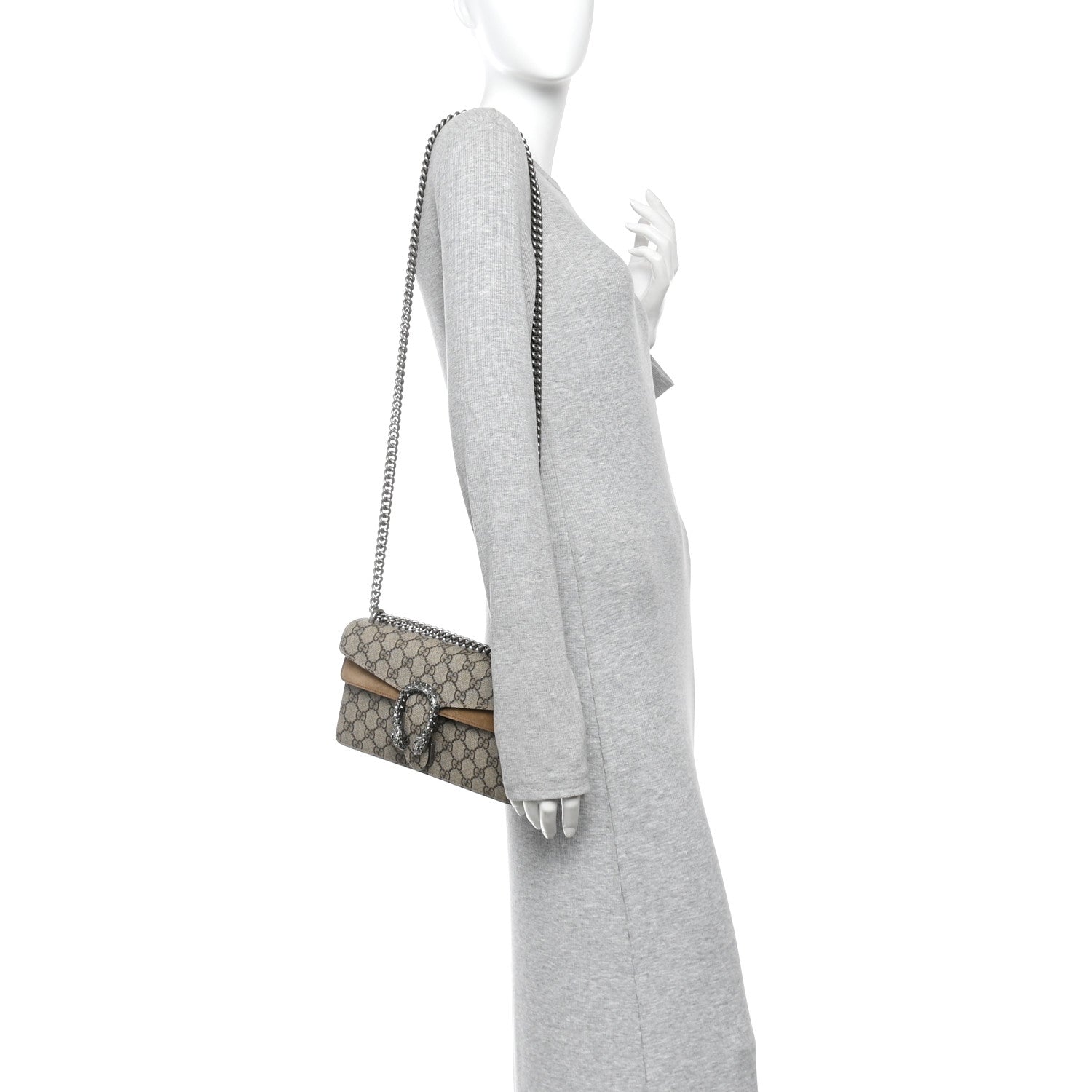 Gucci GG Supreme Monogram Suede Crystal Small Dionysus Shoulder Bag Beige Ebony Taupe 2 of 10