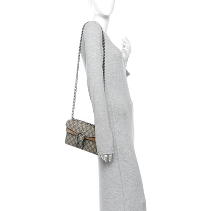Gucci GG Supreme Monogram Suede Crystal Small Dionysus Shoulder Bag Beige Ebony Taupe 2 of 10