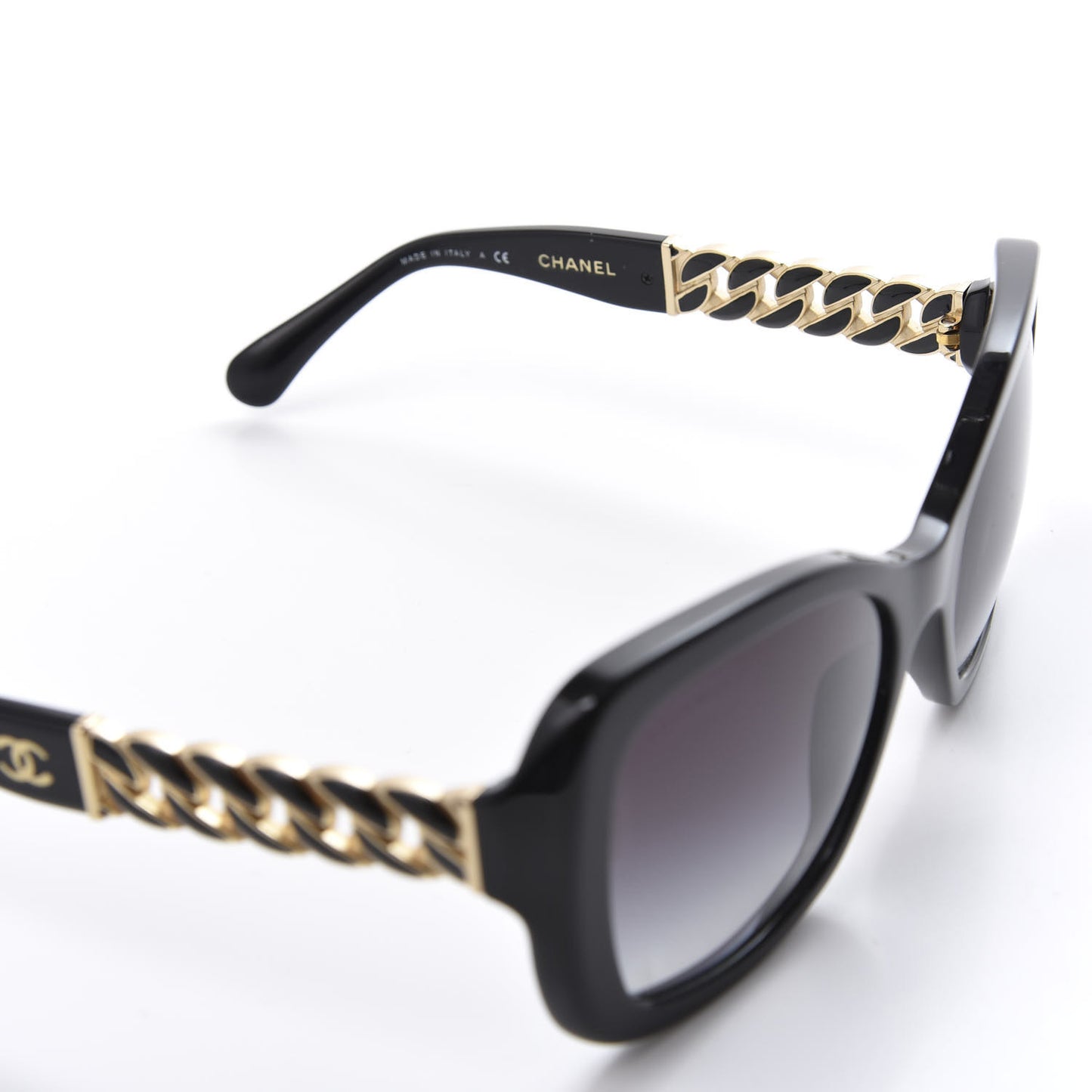 Acetate Metal Chain Square Sunglasses 5305 Black
