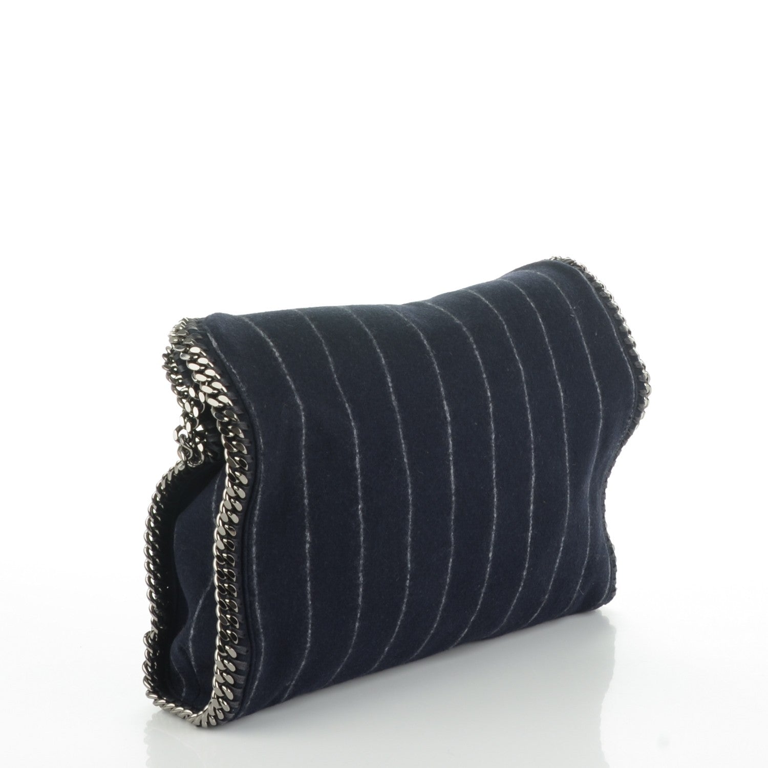 Stella McCartney Wool Stripe Falabella Fold Over Tote Navy 3 of 8