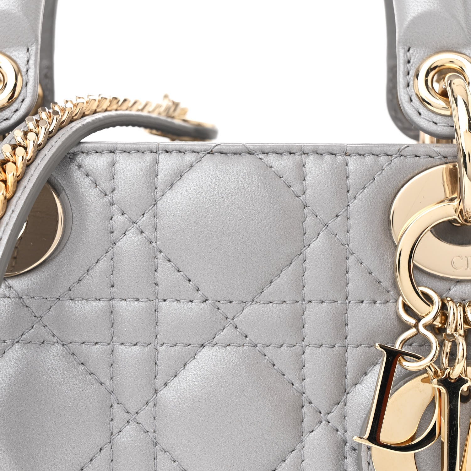 Christian Dior Metallic Lambskin Cannage Mini Lady Dior Grey 7 of 10