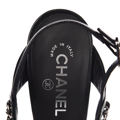 Chanel Lambskin CC Chain Sandals 39 Black 7 of 9