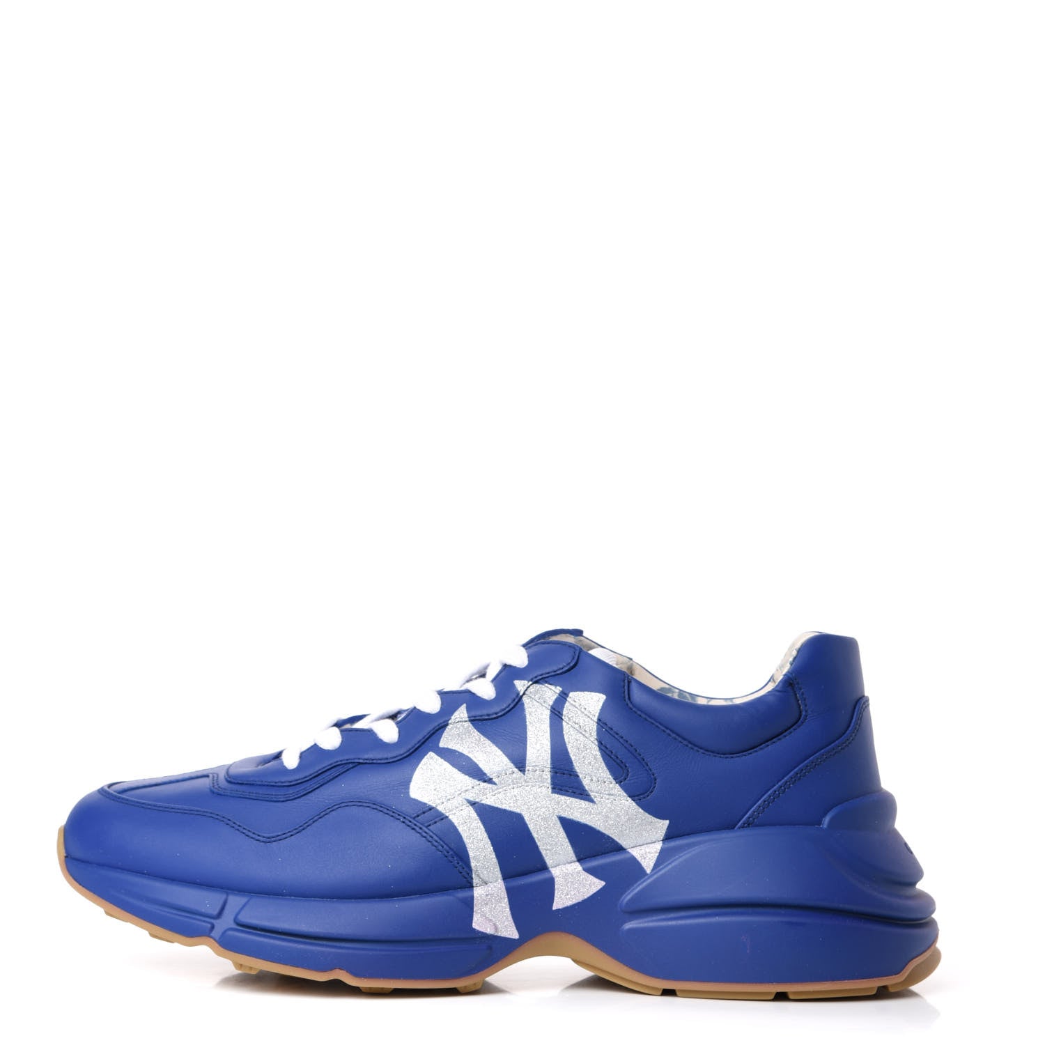 Gucci X MLB Calfskin NY Yankees Mens Rhyton Sneakers 11.5 Electric Blue 1 of 11