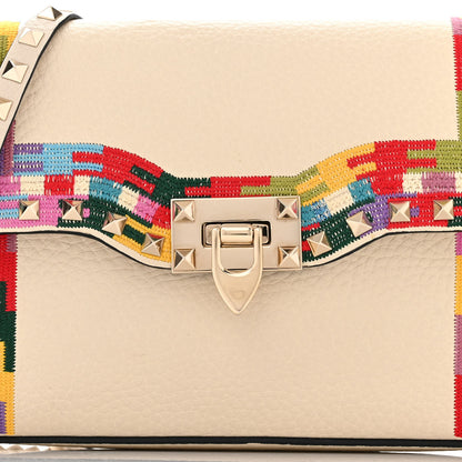 Valentino Garavani Pebbled Calfskin Embroidered Medium Rockstud Flip Lock Crossbody Bag Ivory 7 of 9
